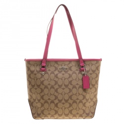 Coach Beige/Pink Signature Canvas and Leather Tote