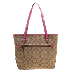 Coach Beige/Pink Signature Canvas and Leather Tote