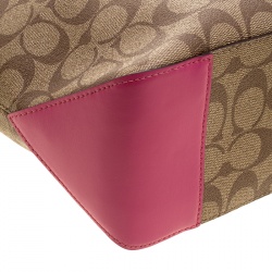 Coach Beige/Pink Signature Canvas and Leather Tote