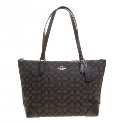 Coach Grey/Black Signature Canvas and Leather Tote