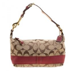 Coach Beige/Maroon Signature Canvas Hobo