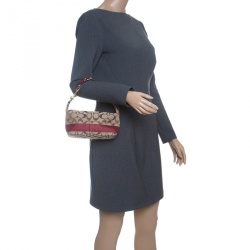 Coach Beige/Maroon Signature Canvas Hobo