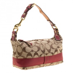 Coach Beige/Maroon Signature Canvas Hobo