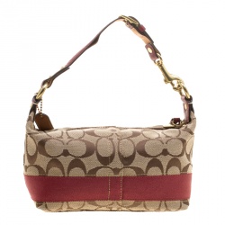 Coach Beige/Maroon Signature Canvas Hobo