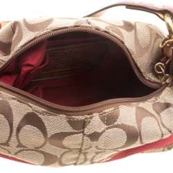 Coach Beige/Maroon Signature Canvas Hobo