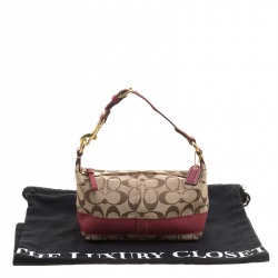 Coach Beige/Maroon Signature Canvas Hobo