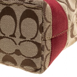 Coach Beige/Maroon Signature Canvas Hobo
