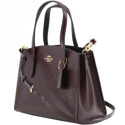 Pre Owned حقيبة كوتش شارلي كارياول 28 جلد حُبيبي لامع بنية محمرة