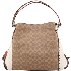 Coach Two Tone Signature Coated Canvas/Leather Edie Shoulder Bag