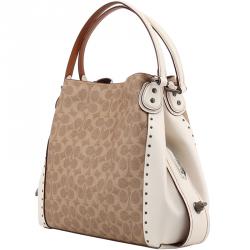 Coach Two Tone Signature Coated Canvas/Leather Edie Shoulder Bag