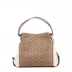 Coach Two Tone Signature Coated Canvas/Leather Edie Shoulder Bag