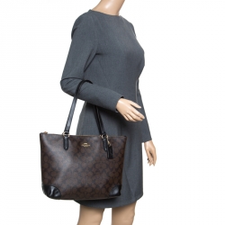 Coach Brown/Black Signature Coated Canvas Shopper Tote