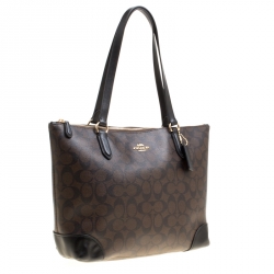 Coach Brown/Black Signature Coated Canvas Shopper Tote
