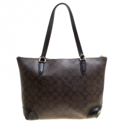 Coach Brown/Black Signature Coated Canvas Shopper Tote