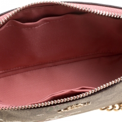 Pre Owned Coach Brown/Pink Floral Print Signature Coated Canvas and Leather Clutch 