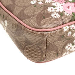 Pre Owned Coach Brown/Pink Floral Print Signature Coated Canvas and Leather Clutch 