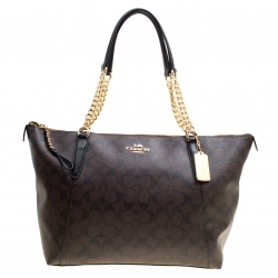 Coach Brown Signature Coated Canvas Ava Chain Tote