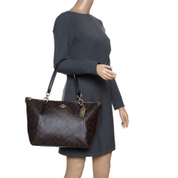 Coach Brown Signature Coated Canvas Ava Chain Tote