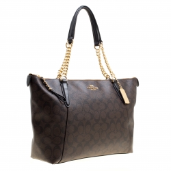Coach Brown Signature Coated Canvas Ava Chain Tote