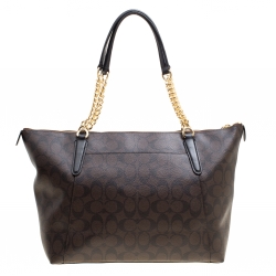 Coach Brown Signature Coated Canvas Ava Chain Tote