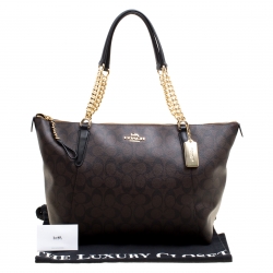 Coach Brown Signature Coated Canvas Ava Chain Tote