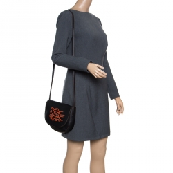 Pre Owned Coach Black Leather Keith Haring Hudson Crossbody Flap Bag