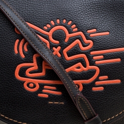 Pre Owned Coach Black Leather Keith Haring Hudson Crossbody Flap Bag