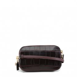 Pre Owned Coach Dark Brown Croc Embossed Leather Crossbody Bag