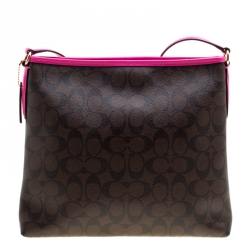 مملوكة مسبقًا Coach Brown/Fuchsia Signature Canvas and Leather Swingpack File Crossbody Bag 