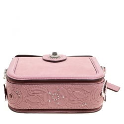 Pre Owned Coach Bubble Gum Suede and Leather Tea Rose Tooling Page Shoulder Bag