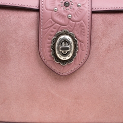 Pre Owned Coach Bubble Gum Suede and Leather Tea Rose Tooling Page Shoulder Bag