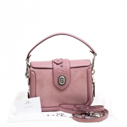 Pre Owned Coach Bubble Gum Suede and Leather Tea Rose Tooling Page Shoulder Bag