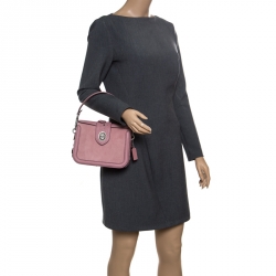 Pre Owned Coach Bubble Gum Suede and Leather Tea Rose Tooling Page Shoulder Bag