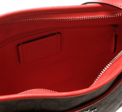 Coach Brown/Coral Orange Signature Canvas and Leather Swingpack File Crossbody Bag 