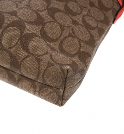 Coach Brown/Coral Orange Signature Canvas and Leather Swingpack File Crossbody Bag 