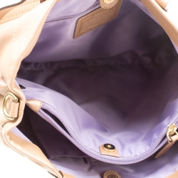 Pre Owned Coach Shimmering Beige Leather Top Handle Bag