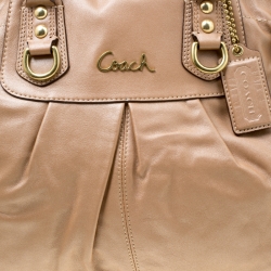 Pre Owned Coach Shimmering Beige Leather Top Handle Bag
