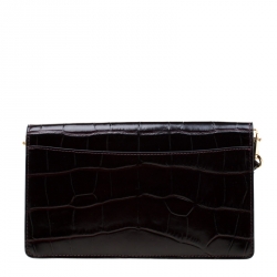 Pre Owned Coach Burgundy Croc Embossed Leather Clutch