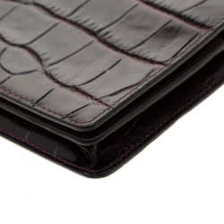 Pre Owned Coach Burgundy Croc Embossed Leather Clutch