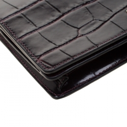 Pre Owned Coach Burgundy Croc Embossed Leather Clutch