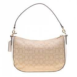 Coach Beige Signature Canvas and Leather Shoulder Bag
