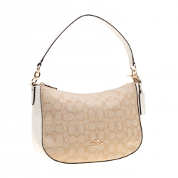 Coach Beige Signature Canvas and Leather Shoulder Bag
