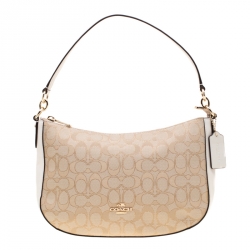 Coach Beige Signature Canvas and Leather Shoulder Bag