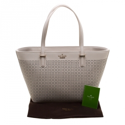 Pre Owned Kate Spade Off White Perforated Leather Harmony Tote