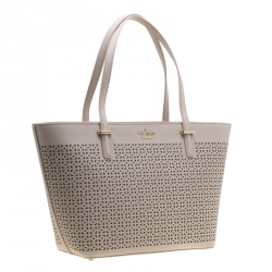 Pre Owned Kate Spade Off White Perforated Leather Harmony Tote
