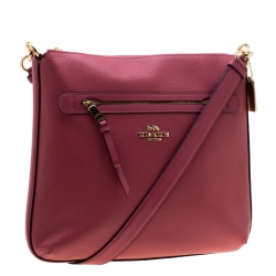 Pre Owned Coach Coral Pink Leather Mae Crossbody Bag