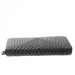 Pre Owned محفظة كوتش سحاب ملتف حلقات جلد مبطنة رمادية