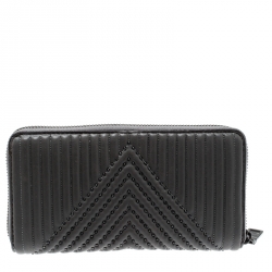 Pre Owned محفظة كوتش سحاب ملتف حلقات جلد مبطنة رمادية