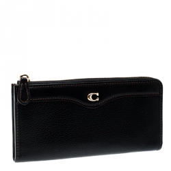 Pre Owned Coach Black Leather L Zip Wallet