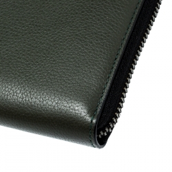 Pre Owned Coach Dark Green Leather Zip Around Wallet